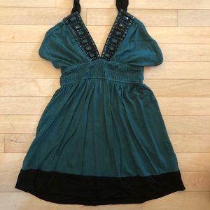 Jaloux Teal Beaded Halter Top XS